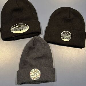 Little Boys Soccer, Football and Baseball Patch Beanie Hats (3)
